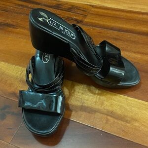 Lia Bijou Black Women's Wedge Sandals Size 8
